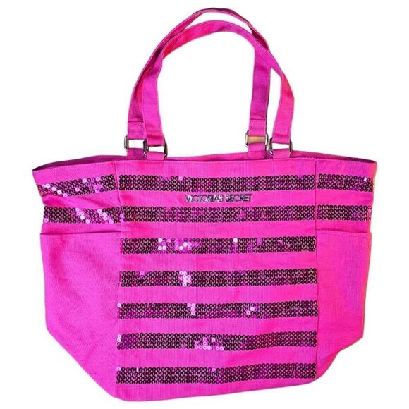 🌼4/$30 Victoria's Secret Pink Y2K Sequin Tote Bag - Picture 1 of 4